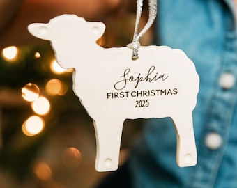 Lamb Christmas Ornament, Personalized Baby's First Christmas Ornament 2024, Sheep ornament, Baby Christmas Gift, New Baby Gift