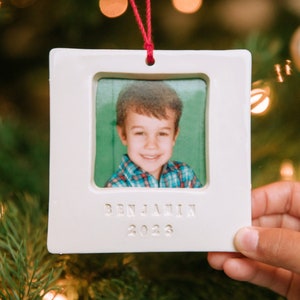 Personalized Christmas Photo Ornament 2025 - Square Picture Frame with Custom Text