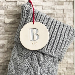 Cozy Gray Knitted Holiday Stocking Personalized with Your Initial and Name for a Magical Christmas