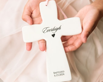 Personalized Baptism Cross, Fluted Christening Keepsake, First Communion Gift