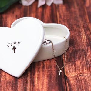Baptism Gift-Personalized, Heart Box w/ Diamond Cross Bracelet, First Communion Gift, Confirmation Gift, Godchild Gift - Irish Blessing