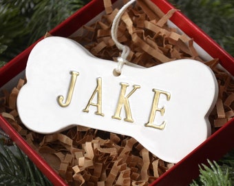 Personalized Dog Christmas Ornament w/ Name, Dog Ornament, Dog Bone Ornament, Christmas Pet Ornament, Holiday Gift for Dog Lovers, Dog Gift