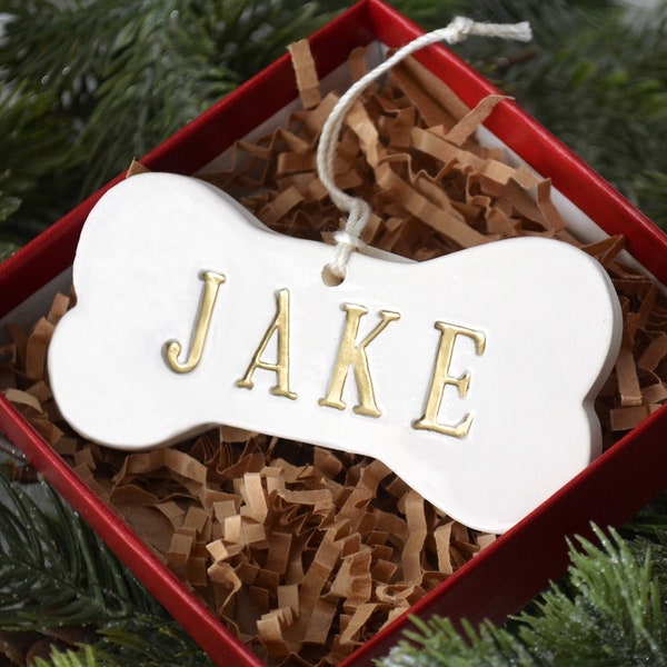 Personalized Dog Christmas Ornament w/ Name, Dog Ornament, Dog Bone Ornament, Christmas Pet Ornament, Holiday Gift for Dog Lovers, Dog Gift