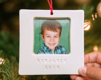 Personalized Christmas Photo Ornament 2026 - Square Picture Frame with Custom Text