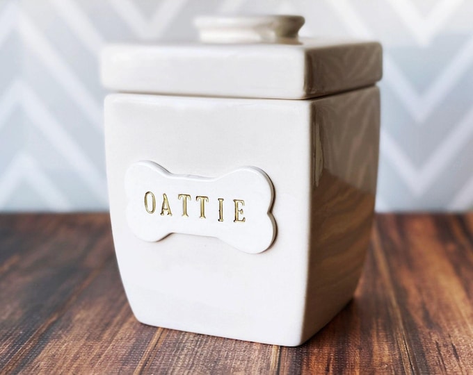 Large Personalized Dog Treat Jar with Bone Tile and Name, Dog & Puppy Lover Gift