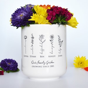Personalized Birth Flower 'Our Family Garden' Planter, Ceramic Vase Gift