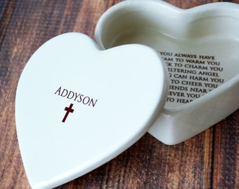 Personalized Baptism Gift, First Communion Gift, Confirmation Gift, Godchild Gift, Goddaughter Gift -With Irish Blessing -Heart Keepsake Box