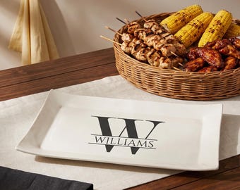 Platter, Handmade Ceramic: Personalized Monogram, Rectangle, Two Sizes - Wedding, Anniversary, Housewarming Gift
