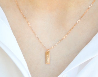 Personalized Tiny Name Tag Necklace, Small Vertical Bar Necklace, Personalized Gifts for Mom, Minimalist jewelry, Bridesmaid Gift