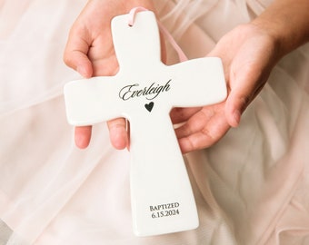 Personalized Baptism Gift, Wall Cross, First Communion Gift or Confirmation Gift, Fluted Cross Plaque for Christening, Girl Baptism Gift