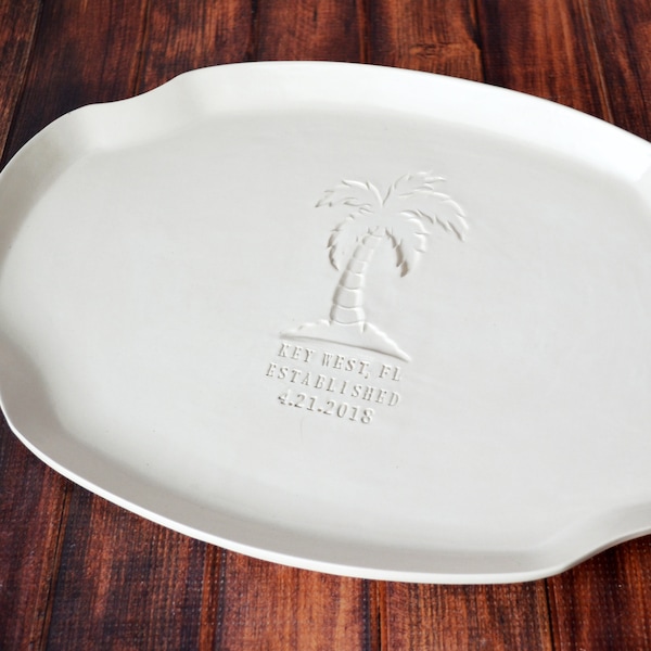 Wedding Gift, Destination Wedding Gift, Engagement Gift - Signature Guestbook Platter with Palm Tree  - Personalized