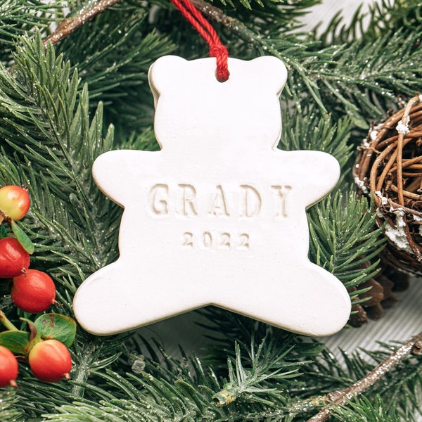 Teddy Bear Christmas Ornament with Name, Personalized Bear Ornament, First Christmas Ornament 2024, Baby Ornament, Child Ornament