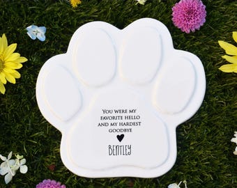 Personalized Dog Memorial 'Hardest Goodbye" Ceramic Paw Print Garden Tile, Pet Sympathy Gift