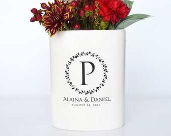 Personalized Vase, Anniversary Vase, Wedding Gift, Engagement Gift, Housewarming Gift, Ceramic Oval Vase