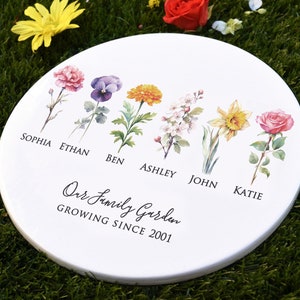 Personalized Garden Tile in Color, Garden of Love Birth Month Garden Stone, Family Entry Decoration, Grandma Birthday Gift, Mom Gift