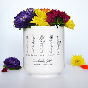 Vaso per fiori Garden of Love, fioriera personalizzata, la nostra fioriera da giardino di famiglia, regalo per nonna o mamma, vaso per fiori di nascita, regalo per lei