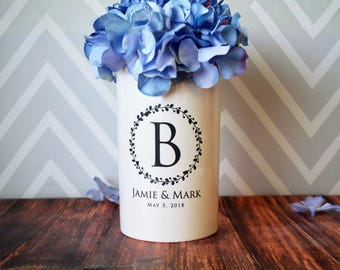 Anniversary Gift, Wedding or Engagement Gift - Use as a Personalized Vase or Utensil Holder - Wreath Design | 9th Wedding Anniversary Gift