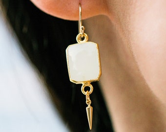 White Agate Earrings, April Birthstone Earrings, Gift for Her, Natural White Agate Jewelry Set, Handmade Jewelry, Gemstone Earrings