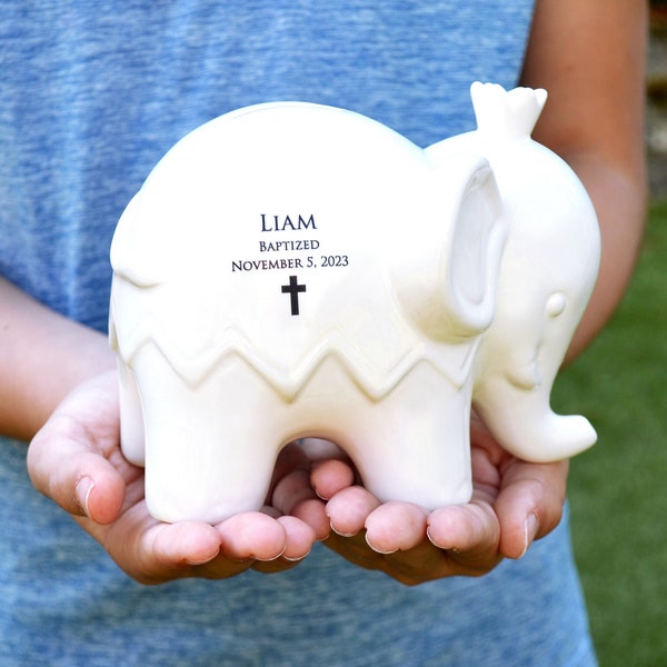 Personalized Elephant Bank, Baptism Gift, Baby Gift, Confirmation Gift, or First Communion Gift, Gift for Kids, Custom Bank with Name