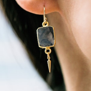 Natural Green Moss Agate Earrings, Gemstone Dangle Earrings, Gift for Her, Handmade Jewelry Set