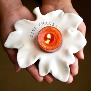 Give Thanks Hostess Gift, Leaf Candle Votive, Fall Decor, Thanksgiving Hostess Gift, Host Gift READY TO SHIP 画像 2