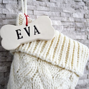 Personalized IVORY Dog Christmas Stocking, Dog Christmas Gift, Knitted Holiday Stocking, Customized w/ Name, Available in Different Colors,