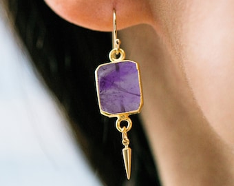 Handmade Amethyst Slice Earrings: February Birthstone Jewelry
