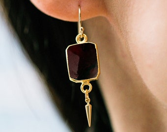 Garnet Gemstone Slice Earrings, Garnet Birthstone Earrings, Raw Stone Earrings, Gift for Her, Natural Gemstone Jewelry Set, Handmade Jewelry