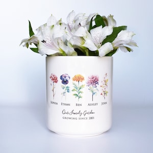 Ceramic Birth Month Flower Personalized Pot or Vase, Indoor/Outdoor, Gift, 6.25" H
