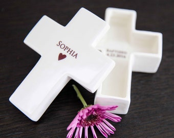 Personalized Baptism Gift, First Communion Gift or Confirmation Gift - Cross Keepsake Box