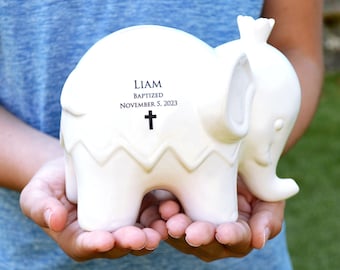 Personalized Elephant Bank, Baptism Gift, Baby Gift, Confirmation Gift, or First Communion Gift, Gift for Kids, Custom Bank with Name