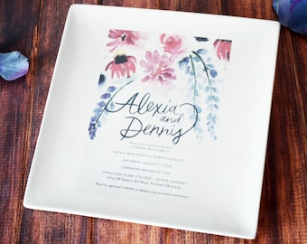 Wedding Gift, Wedding Present, Marriage Gift, Parent Wedding Gift - Personalized Plate with Wedding Invitation in Color