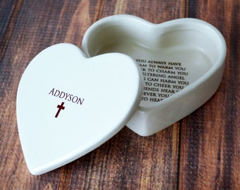 Cadeau de baptême personnalisé, cadeau de première communion, cadeau de confirmation, cadeau filleul, cadeau filleule - avec bénédiction irlandaise - boîte souvenir coeur