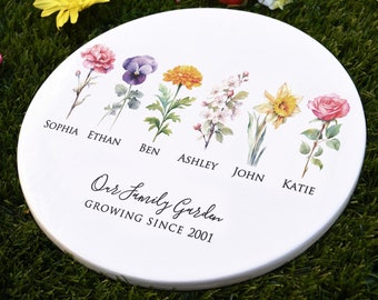 Personalized Garden Tile in Color, Garden of Love Birth Month Garden Stone, Family Entry Decoration, Grandma Birthday Gift, Mom Gift