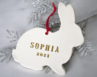 Personalized Bunny Ornament, Rabbit Christmas Ornament, First Christmas Ornament, Baby Ornament, Child Ornament, Holiday Gift