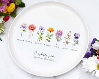 Mother's Day Gift, Garden of Love Flower Platter, Birth Flower Platter, Personalized Gift for Grandma or Mom, Our Family Garden Ceramic Tray