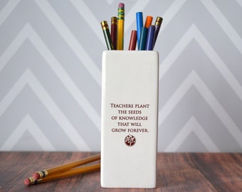 Personalized Teacher Gift - Earthenware Clay Pencil Holder Vase