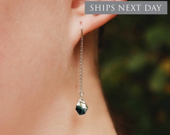 Raw EmeraldThreader Earrings, Emerald Birthstone Earrings, Bridesmaid Earrings, May Birthday Gift, Natural Emerald Jewelry