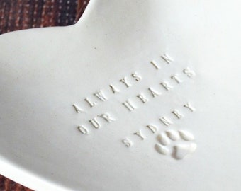 Dog Sympathy Gift, Pet Sympathy Gift, Pet Memorial Gift, Loss of Pet Gift  - Always in our Hearts - With Pet's Name - Heart Shaped Bowl