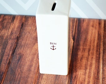 Modern Ceramic Rectangular Coin Bank - Personalized gift Ideal for Baptisms, Birthdays & Bar Mitzvahs