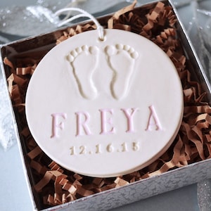 Baby&#39;s First Christmas Ornament - With Footprint - Personalized with Name and Date - Christmas Gift or Baby Gift