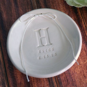 Custom Ring Bowl - Personalized with Initial, Last Name, & Wedding Date - Round - Ring Bearer