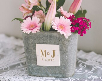 Personalized Flower Girl Bucket, Personalized Planter or Wedding Cards Bucket, Antique grey color