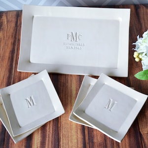 Wedding Gift or Anniversary Gift - Personalized Platter with Set of 4 Appetizer Plates