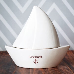 Sailboat Box Baptism Gift, Baby Gift or First Communion Gift Personalized Gift image 1