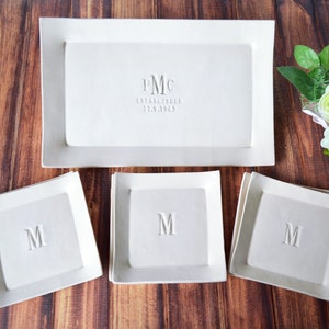 Personalized Wedding Gift, Anniversary Gift or Housewarming Gift - Rectangular Wedding Platter with Set of 6 Appetizer Plates