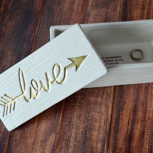 Gift for Wife, Gift to Bride from Groom, Bride to Be Gift - Love Box - Love in Gold or Silver - Personalized Ceramic Wood Grain Keepsake Box