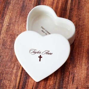 Baptism Gift - Personalized, Heart Keepsake Box with Script Font, Christening Gift, First Communion Gift or Confirmation Gift -