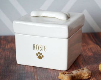 Personalized Dog Treat Jar, Dog Treat Container, Dog Gift - With Name in Gold or Silver