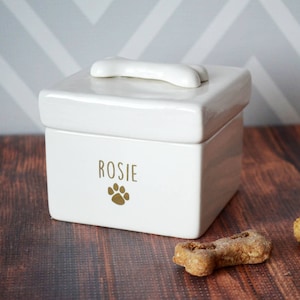 Personalized Dog Treat Jar, Dog Treat Container, Dog Gift With Name in Gold or Silver image 1